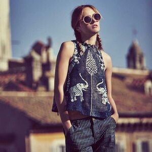 Free People Blue Elephant Print Tank Top